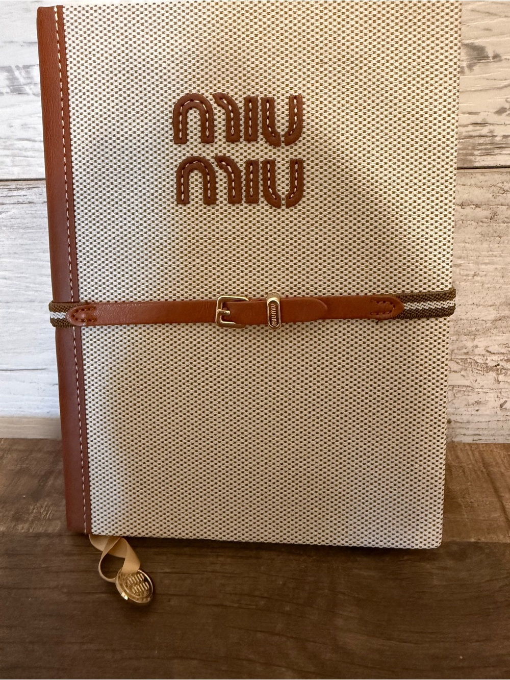Miu Miu beige and brown Notebook Cover with Belt